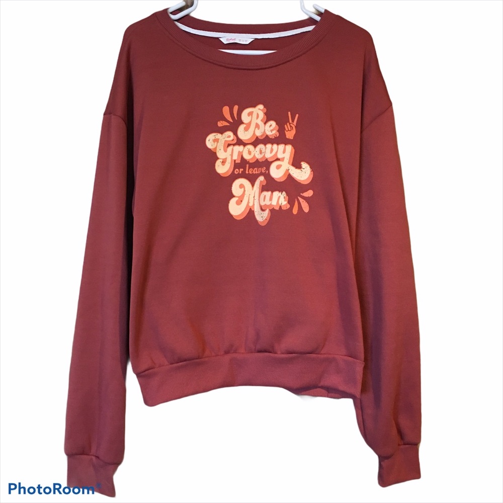 Be Groovy Romwe Rust Red Crew Neck Sweater